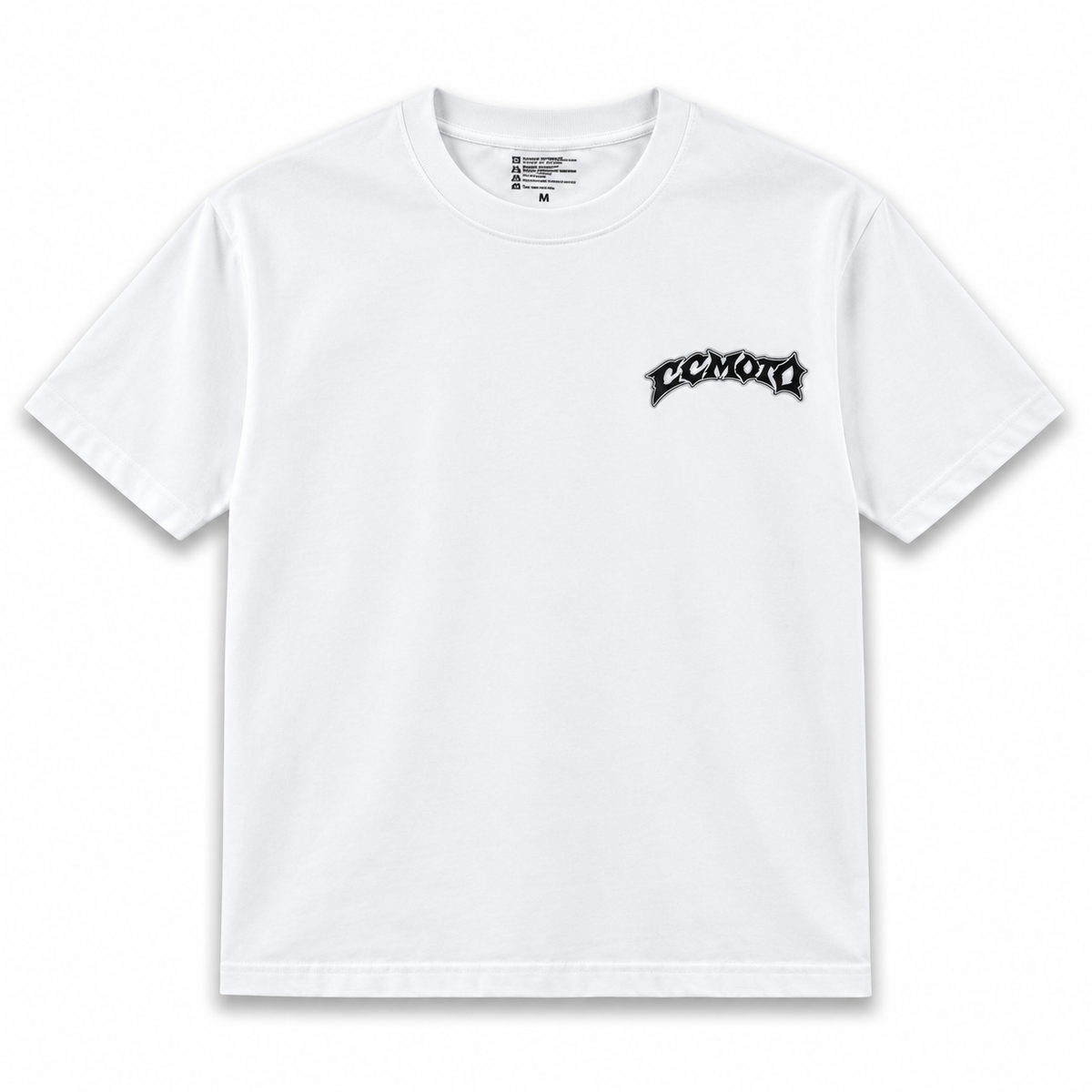 White grafiti style ccmoto t shirt