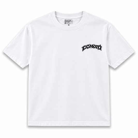 White grafiti style ccmoto t shirt