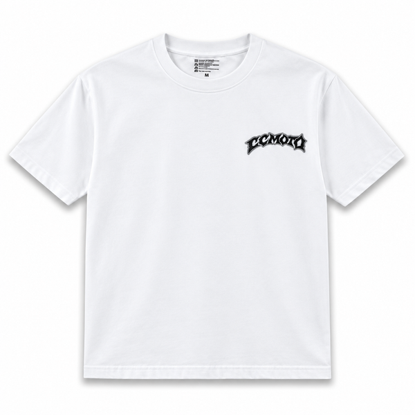 White grafiti style ccmoto t shirt